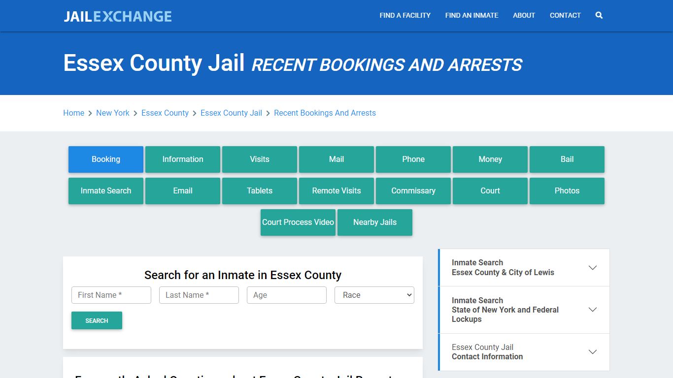 Essex County Jail Recent Bookings And Arrests - Jail Exchange